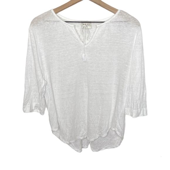 WRAP of LONDON Boho Beachy Linen Tassel Tie Front Casual Top Tunic White US 10 - Picture 1 of 14